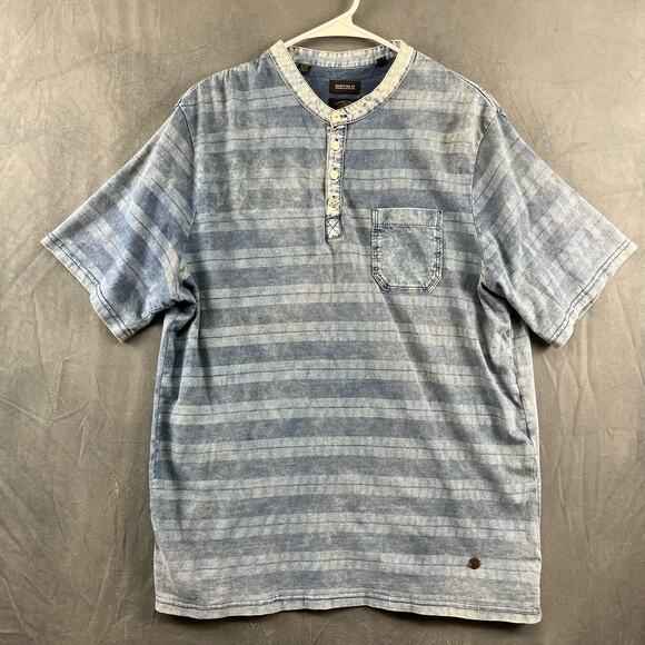 Buffalo David Bitton Henley 4 Button Shirt Striped Pocket Men's XL Kidom Muscle - Picture 1 of 12